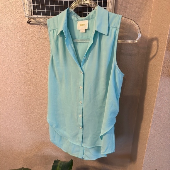 Anthropologie Maeve Faded Cyan Button Down Blouse - Picture 1 of 6